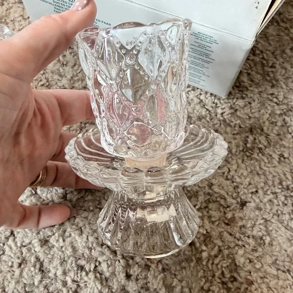 Vintage PartyLite Quilted Crystal Votive or Taper Candle Holder Pair P9246 - Picture 3 of 8